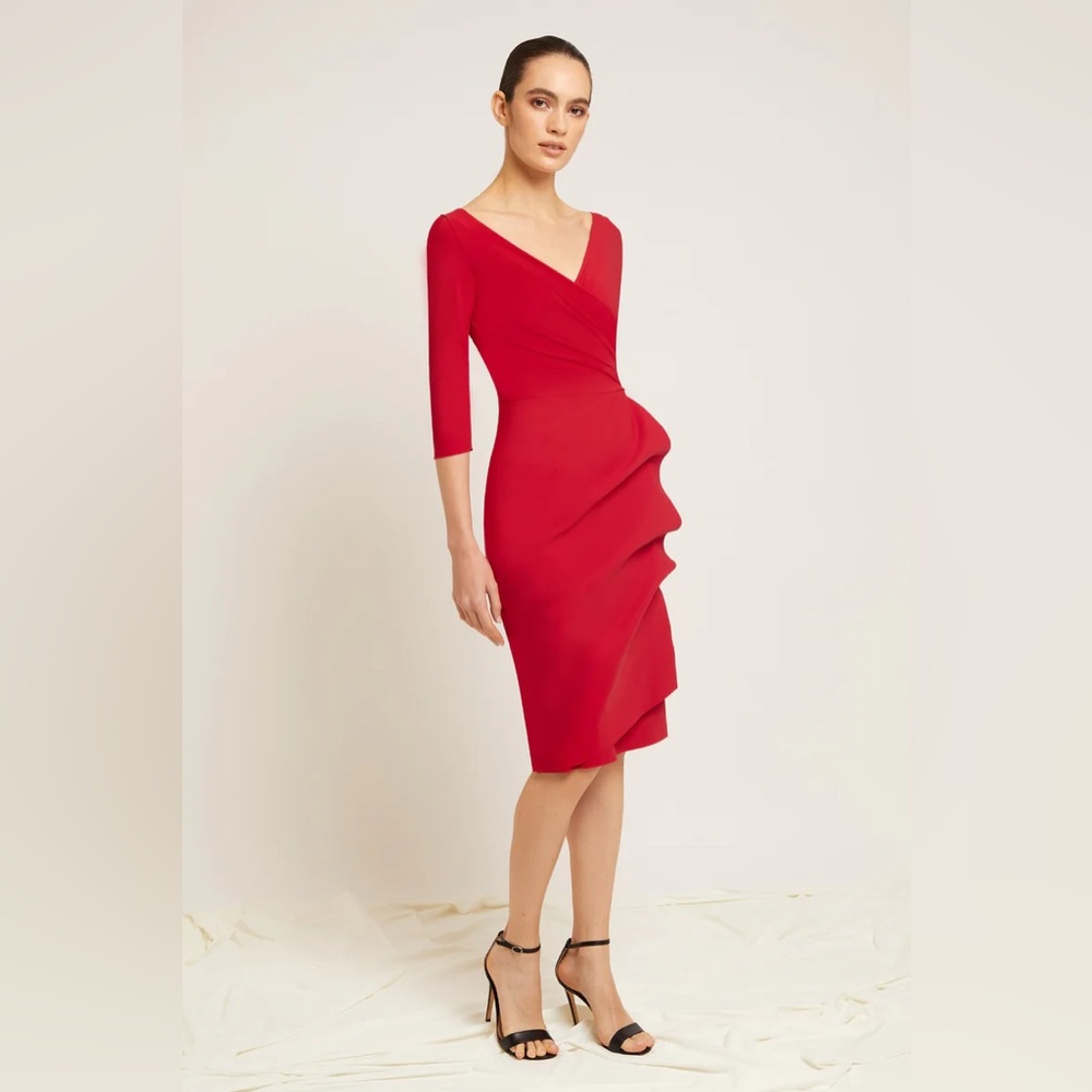 Chiara boni foreign side ruffle v neck body con cocktail dress FINAL PRICE